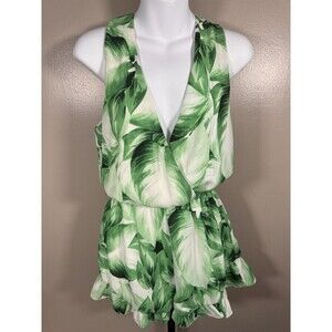 Show Me Your Mumu Romper Womens Small Green Floral Open Ruffle Shorts